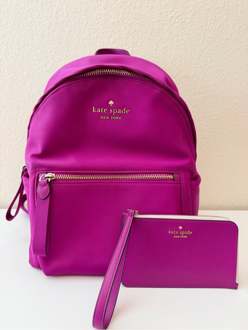 Kate Spade Chelsea Medium Backpack + Lucy L Zip Wristlet Baja Rose Pink Set